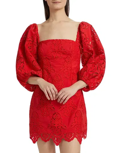 Cara Cara Women's Montauk Cotton Lace Minidress - Red Embroidered Eyelet - Size Small | Thumbnail 3 Cara Cara Women's Montauk Cotton Lace Minidress - Red Embroidered Eyelet - Size Small | Thumbnail 3