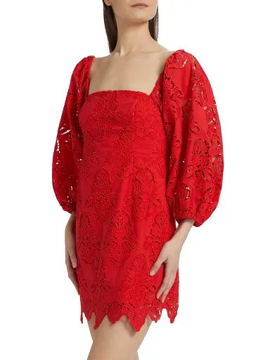 Cara Cara Women's Montauk Cotton Lace Minidress - Red Embroidered Eyelet - Size Small | Thumbnail 4 Cara Cara Women's Montauk Cotton Lace Minidress - Red Embroidered Eyelet - Size Small | Thumbnail 4