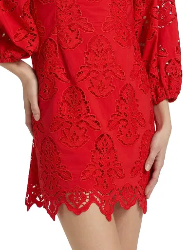 Cara Cara Women's Montauk Cotton Lace Minidress - Red Embroidered Eyelet - Size Small | Thumbnail 6 Cara Cara Women's Montauk Cotton Lace Minidress - Red Embroidered Eyelet - Size Small | Thumbnail 6