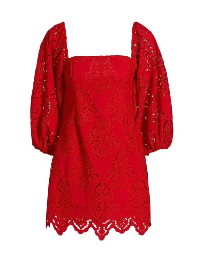 Cara Cara Women's Montauk Cotton Lace Minidress - Red Embroidered Eyelet - Size Small | Thumbnail 1 Cara Cara Women's Montauk Cotton Lace Minidress - Red Embroidered Eyelet - Size Small | Thumbnail 1