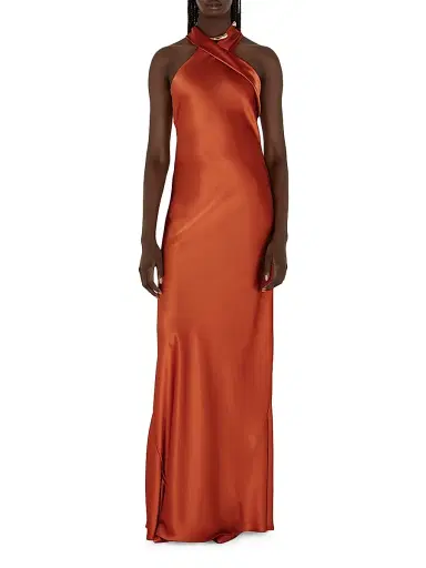 Galvan London Women's Pandora Halter Column Gown - Brick | Thumbnail 2 Galvan London Women's Pandora Halter Column Gown - Brick | Thumbnail 2