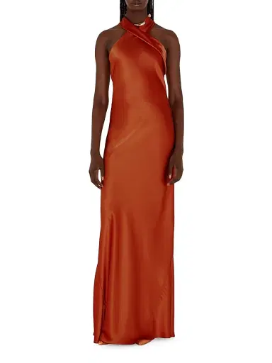 Galvan London Women's Pandora Halter Column Gown - Brick | Thumbnail 1 Galvan London Women's Pandora Halter Column Gown - Brick | Thumbnail 1
