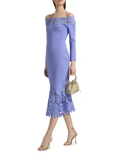 THEIA Women's Sia Floral Guipure Lace Knit Midi-Dress - Deep Periwinkle - Size Medium | Thumbnail 2 THEIA Women's Sia Floral Guipure Lace Knit Midi-Dress - Deep Periwinkle - Size Medium | Thumbnail 2