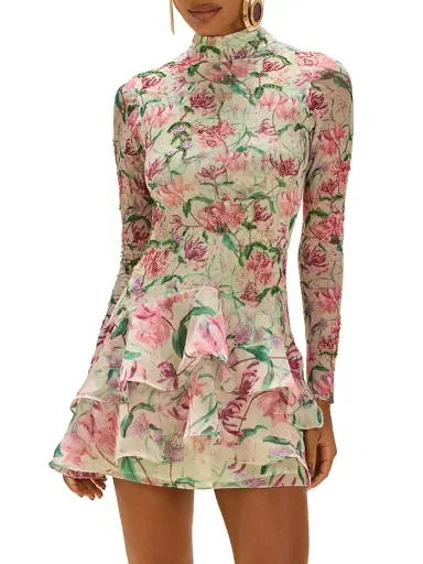 PatBO Women's Honey Flower Ruffle Minidress - Green | Thumbnail 3 PatBO Women's Honey Flower Ruffle Minidress - Green | Thumbnail 3