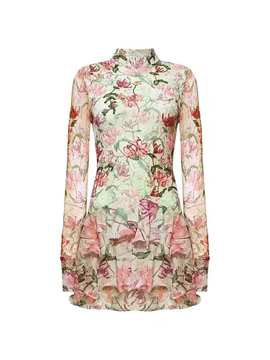 PatBO Women's Honey Flower Ruffle Minidress - Green | Thumbnail 1 PatBO Women's Honey Flower Ruffle Minidress - Green | Thumbnail 1