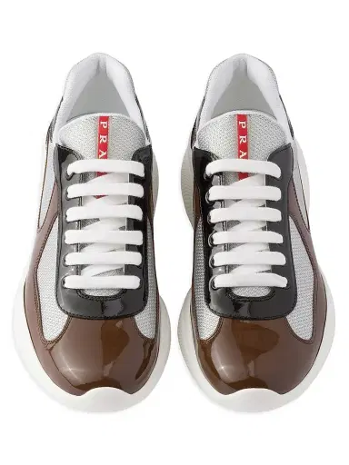 Prada Men's Patent Leather and Technical Fabric America's Cup Sneakers - Brown - Size 8 | Thumbnail 2 Prada Men's Patent Leather and Technical Fabric America's Cup Sneakers - Brown - Size 8 | Thumbnail 2