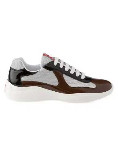 Prada Men's Patent Leather and Technical Fabric America's Cup Sneakers - Brown - Size 8 | Thumbnail 1 Prada Men's Patent Leather and Technical Fabric America's Cup Sneakers - Brown - Size 8 | Thumbnail 1
