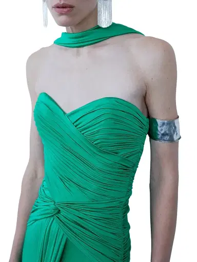 The New Arrivals Ilkyaz Ozel Women's Amanda Sculpted Jersey Column Gown - Malachite | Thumbnail 3 The New Arrivals Ilkyaz Ozel Women's Amanda Sculpted Jersey Column Gown - Malachite | Thumbnail 3
