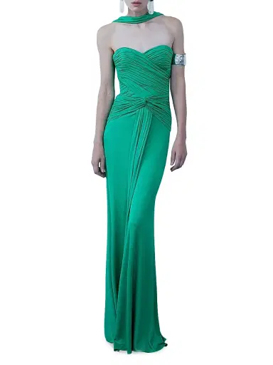The New Arrivals Ilkyaz Ozel Women's Amanda Sculpted Jersey Column Gown - Malachite | Thumbnail 1 The New Arrivals Ilkyaz Ozel Women's Amanda Sculpted Jersey Column Gown - Malachite | Thumbnail 1