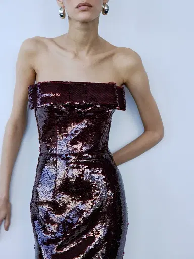 The New Arrivals Ilkyaz Ozel Women's Sisu Sequined Bow Slip Gown - Deep Merlot | Thumbnail 2 The New Arrivals Ilkyaz Ozel Women's Sisu Sequined Bow Slip Gown - Deep Merlot | Thumbnail 2