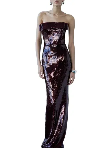 The New Arrivals Ilkyaz Ozel Women's Sisu Sequined Bow Slip Gown - Deep Merlot | Thumbnail 1 The New Arrivals Ilkyaz Ozel Women's Sisu Sequined Bow Slip Gown - Deep Merlot | Thumbnail 1