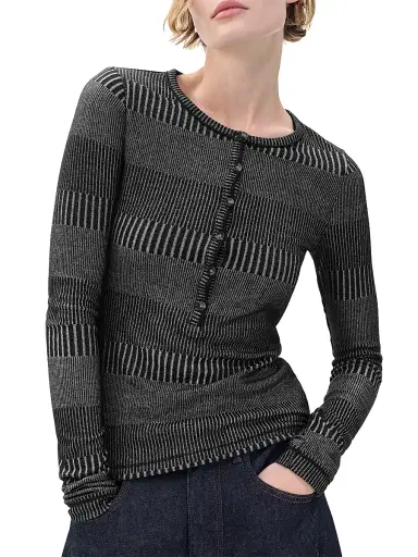 rag & bone Women's Two-Tone Rib-Knit Shirt - Black White Multi | Thumbnail 3 rag & bone Women's Two-Tone Rib-Knit Shirt - Black White Multi | Thumbnail 3