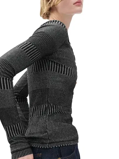rag & bone Women's Two-Tone Rib-Knit Shirt - Black White Multi | Thumbnail 4 rag & bone Women's Two-Tone Rib-Knit Shirt - Black White Multi | Thumbnail 4