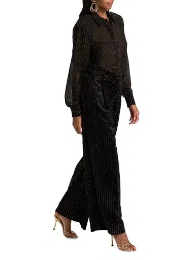 Ronny Kobo Women's Dayna Crystal-Pinstriped Wide-Leg Pants - Black With Topaz Crystals | Thumbnail 2 Ronny Kobo Women's Dayna Crystal-Pinstriped Wide-Leg Pants - Black With Topaz Crystals | Thumbnail 2