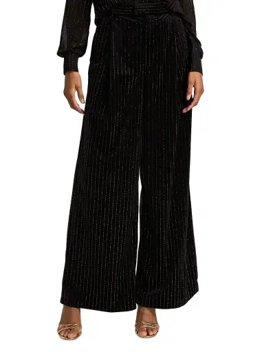 Ronny Kobo Women's Dayna Crystal-Pinstriped Wide-Leg Pants - Black With Topaz Crystals | Thumbnail 3 Ronny Kobo Women's Dayna Crystal-Pinstriped Wide-Leg Pants - Black With Topaz Crystals | Thumbnail 3