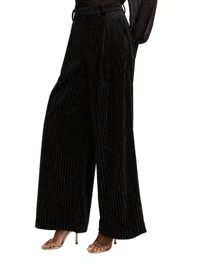 Ronny Kobo Women's Dayna Crystal-Pinstriped Wide-Leg Pants - Black With Topaz Crystals | Thumbnail 4 Ronny Kobo Women's Dayna Crystal-Pinstriped Wide-Leg Pants - Black With Topaz Crystals | Thumbnail 4