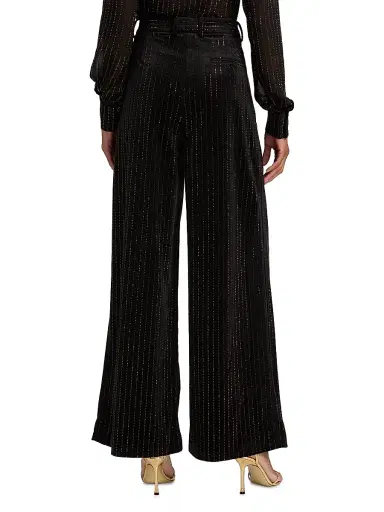 Ronny Kobo Women's Dayna Crystal-Pinstriped Wide-Leg Pants - Black With Topaz Crystals | Thumbnail 5 Ronny Kobo Women's Dayna Crystal-Pinstriped Wide-Leg Pants - Black With Topaz Crystals | Thumbnail 5
