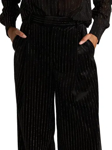 Ronny Kobo Women's Dayna Crystal-Pinstriped Wide-Leg Pants - Black With Topaz Crystals | Thumbnail 6 Ronny Kobo Women's Dayna Crystal-Pinstriped Wide-Leg Pants - Black With Topaz Crystals | Thumbnail 6