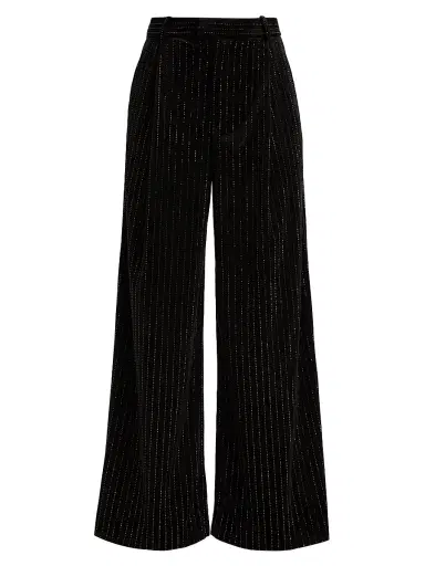 Ronny Kobo Women's Dayna Crystal-Pinstriped Wide-Leg Pants - Black With Topaz Crystals | Thumbnail 1 Ronny Kobo Women's Dayna Crystal-Pinstriped Wide-Leg Pants - Black With Topaz Crystals | Thumbnail 1