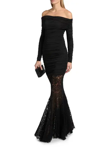 Ronny Kobo Women's Alora Off-The-Shoulder Mixed Media Maxi Dress - Black Beauty | Thumbnail 2 Ronny Kobo Women's Alora Off-The-Shoulder Mixed Media Maxi Dress - Black Beauty | Thumbnail 2