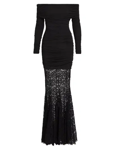 Ronny Kobo Women's Alora Off-The-Shoulder Mixed Media Maxi Dress - Black Beauty | Thumbnail 1 Ronny Kobo Women's Alora Off-The-Shoulder Mixed Media Maxi Dress - Black Beauty | Thumbnail 1