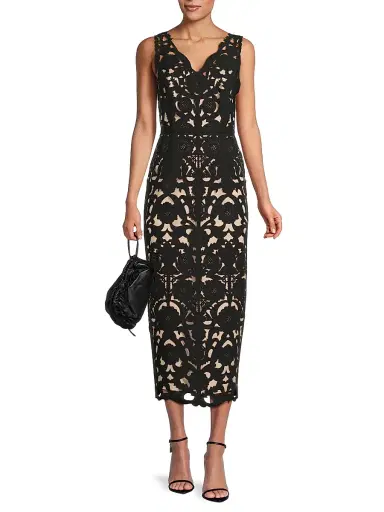 Shani Women's Floral Crepe Laser-Cut Midi Dress - Black | Thumbnail 2 Shani Women's Floral Crepe Laser-Cut Midi Dress - Black | Thumbnail 2