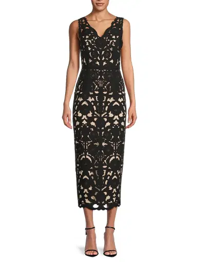 Shani Women's Floral Crepe Laser-Cut Midi Dress - Black | Thumbnail 3 Shani Women's Floral Crepe Laser-Cut Midi Dress - Black | Thumbnail 3