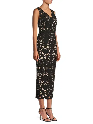 Shani Women's Floral Crepe Laser-Cut Midi Dress - Black | Thumbnail 4 Shani Women's Floral Crepe Laser-Cut Midi Dress - Black | Thumbnail 4