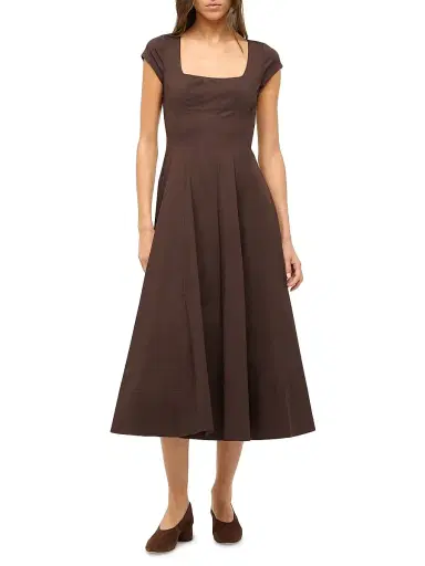 STAUD Women's Wells Stretch-Cotton Fit & Flare Midi-Dress - Earth | Thumbnail 2 STAUD Women's Wells Stretch-Cotton Fit & Flare Midi-Dress - Earth | Thumbnail 2