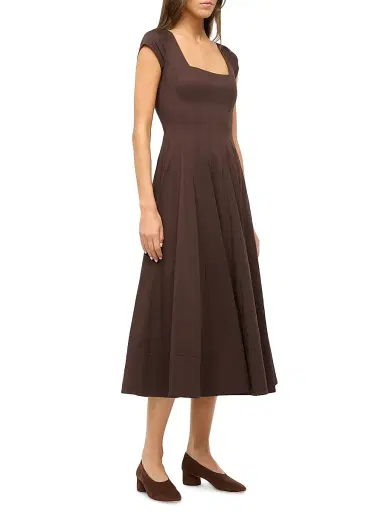 STAUD Women's Wells Stretch-Cotton Fit & Flare Midi-Dress - Earth | Thumbnail 3 STAUD Women's Wells Stretch-Cotton Fit & Flare Midi-Dress - Earth | Thumbnail 3