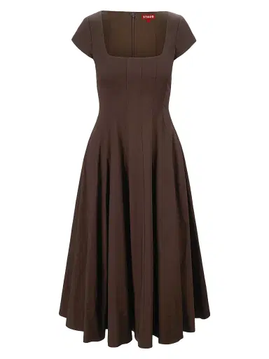 STAUD Women's Wells Stretch-Cotton Fit & Flare Midi-Dress - Earth | Thumbnail 1 STAUD Women's Wells Stretch-Cotton Fit & Flare Midi-Dress - Earth | Thumbnail 1