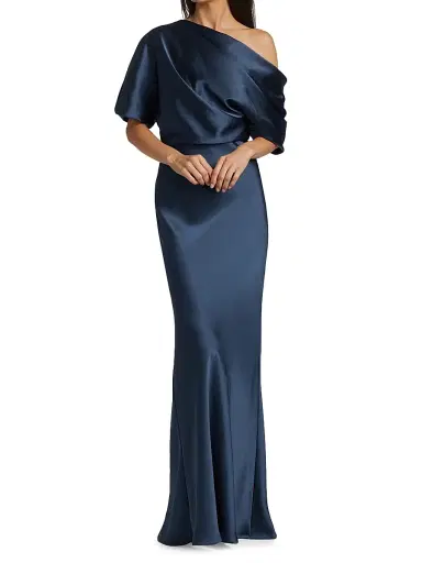 Amsale Women's Satin One-Shoulder Gown - French Blue | Thumbnail 2 Amsale Women's Satin One-Shoulder Gown - French Blue | Thumbnail 2