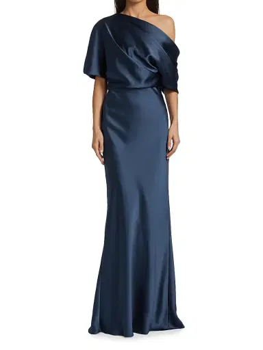 Amsale Women's Satin One-Shoulder Gown - French Blue | Thumbnail 3 Amsale Women's Satin One-Shoulder Gown - French Blue | Thumbnail 3