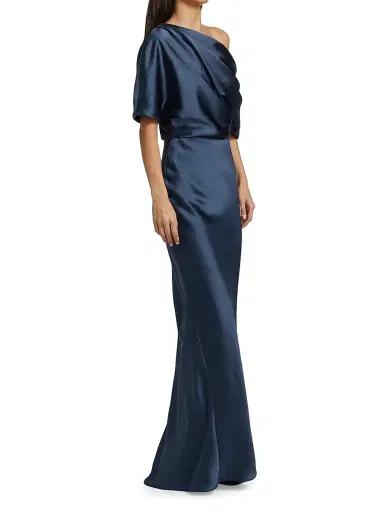 Amsale Women's Satin One-Shoulder Gown - French Blue | Thumbnail 4 Amsale Women's Satin One-Shoulder Gown - French Blue | Thumbnail 4