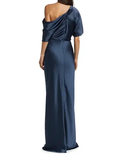 Amsale Women's Satin One-Shoulder Gown - French Blue | Thumbnail 5 Amsale Women's Satin One-Shoulder Gown - French Blue | Thumbnail 5