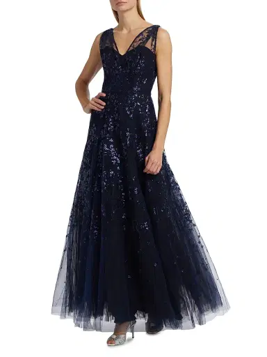 Amsale Women's Sequined Tulle Gown - Navy | Thumbnail 2 Amsale Women's Sequined Tulle Gown - Navy | Thumbnail 2