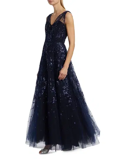 Amsale Women's Sequined Tulle Gown - Navy | Thumbnail 4 Amsale Women's Sequined Tulle Gown - Navy | Thumbnail 4
