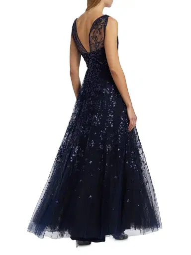 Amsale Women's Sequined Tulle Gown - Navy | Thumbnail 5 Amsale Women's Sequined Tulle Gown - Navy | Thumbnail 5