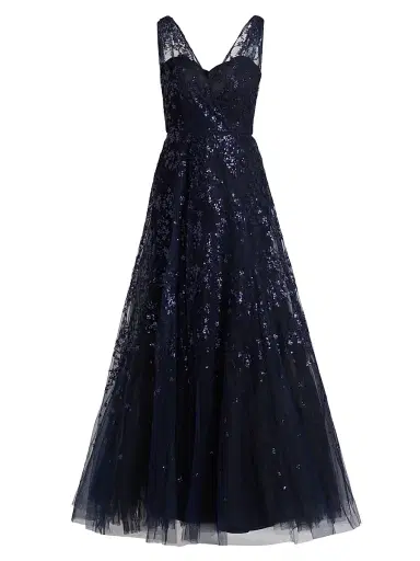 Amsale Women's Sequined Tulle Gown - Navy | Thumbnail 1 Amsale Women's Sequined Tulle Gown - Navy | Thumbnail 1