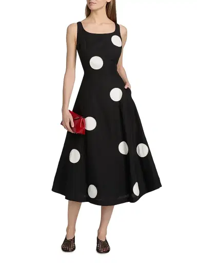 Elie Tahari Women's The Lucie Polka Dot Fit-&-Flare Midi-Dress - Noir And White | Thumbnail 2 Elie Tahari Women's The Lucie Polka Dot Fit-&-Flare Midi-Dress - Noir And White | Thumbnail 2