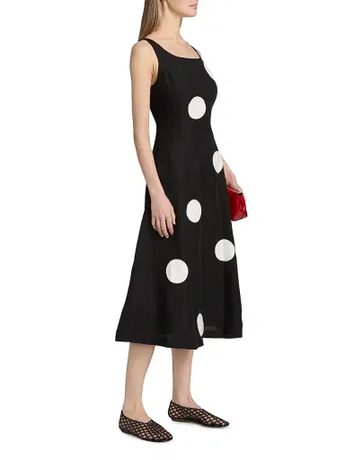 Elie Tahari Women's The Lucie Polka Dot Fit-&-Flare Midi-Dress - Noir And White | Thumbnail 4 Elie Tahari Women's The Lucie Polka Dot Fit-&-Flare Midi-Dress - Noir And White | Thumbnail 4