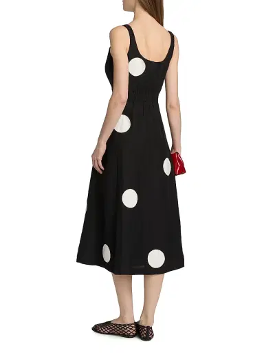 Elie Tahari Women's The Lucie Polka Dot Fit-&-Flare Midi-Dress - Noir And White | Thumbnail 5 Elie Tahari Women's The Lucie Polka Dot Fit-&-Flare Midi-Dress - Noir And White | Thumbnail 5