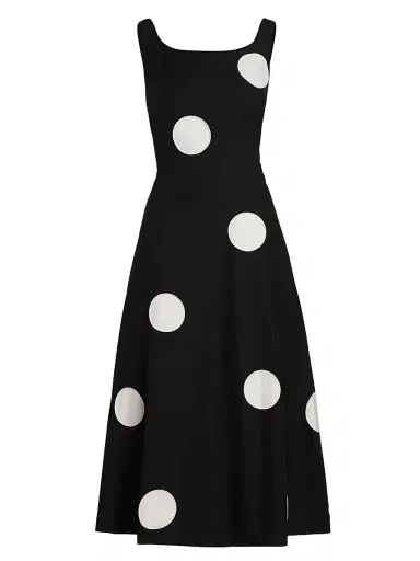 Elie Tahari Women's The Lucie Polka Dot Fit-&-Flare Midi-Dress - Noir And White | Thumbnail 1 Elie Tahari Women's The Lucie Polka Dot Fit-&-Flare Midi-Dress - Noir And White | Thumbnail 1