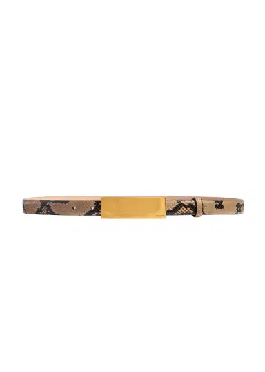 Khaite Berlin Belt In Python-Embossed Taupe With Antique Gold | Thumbnail 1 Khaite Berlin Belt In Python-Embossed Taupe With Antique Gold | Thumbnail 1