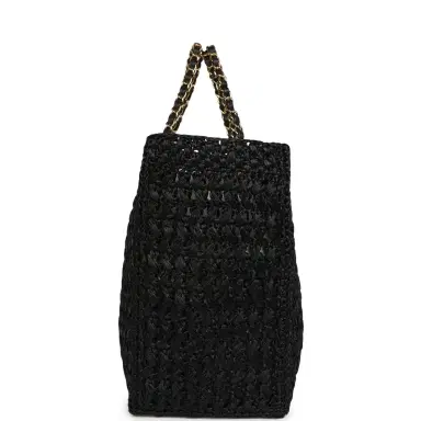 Chanel Chanel Coco Beach CC Shopping Tote Black Raffia and Calfskin Gold Hardware | Thumbnail 3 Chanel Chanel Coco Beach CC Shopping Tote Black Raffia and Calfskin Gold Hardware | Thumbnail 3