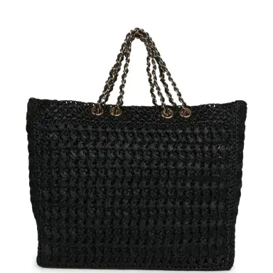 Chanel Chanel Coco Beach CC Shopping Tote Black Raffia and Calfskin Gold Hardware | Thumbnail 4 Chanel Chanel Coco Beach CC Shopping Tote Black Raffia and Calfskin Gold Hardware | Thumbnail 4