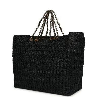 Chanel Chanel Coco Beach CC Shopping Tote Black Raffia and Calfskin Gold Hardware | Thumbnail 5 Chanel Chanel Coco Beach CC Shopping Tote Black Raffia and Calfskin Gold Hardware | Thumbnail 5