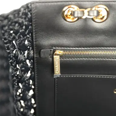 Chanel Chanel Coco Beach CC Shopping Tote Black Raffia and Calfskin Gold Hardware | Thumbnail 8 Chanel Chanel Coco Beach CC Shopping Tote Black Raffia and Calfskin Gold Hardware | Thumbnail 8