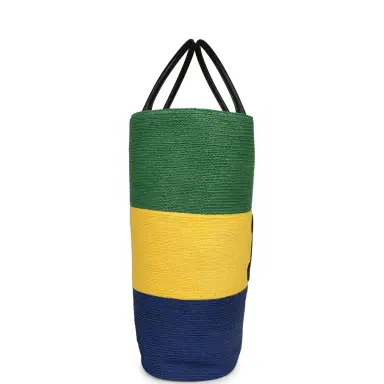 Chanel Chanel Coco Beach Maxi Shopping Bag Green, Yellow, Blue Raffia and Black Calfskin | Thumbnail 3 Chanel Chanel Coco Beach Maxi Shopping Bag Green, Yellow, Blue Raffia and Black Calfskin | Thumbnail 3