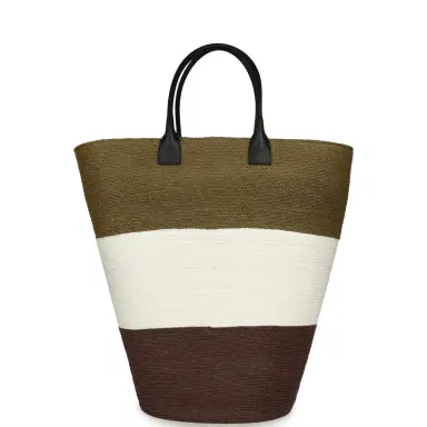 Chanel Chanel Coco Beach Maxi Shopping Bag Khaki, White, Brown Raffia and Black Calfskin | Thumbnail 4 Chanel Chanel Coco Beach Maxi Shopping Bag Khaki, White, Brown Raffia and Black Calfskin | Thumbnail 4